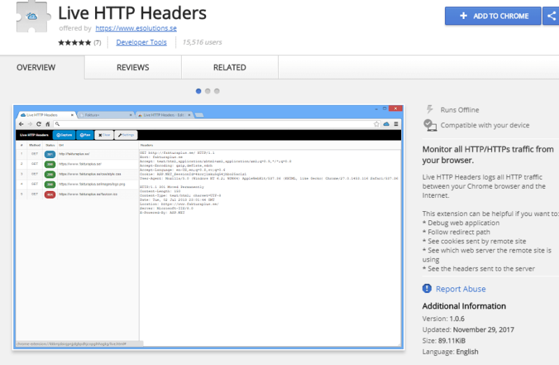 Другим инструментом, который выполняет ту же работу, является Live HTTP Headers для Chrome